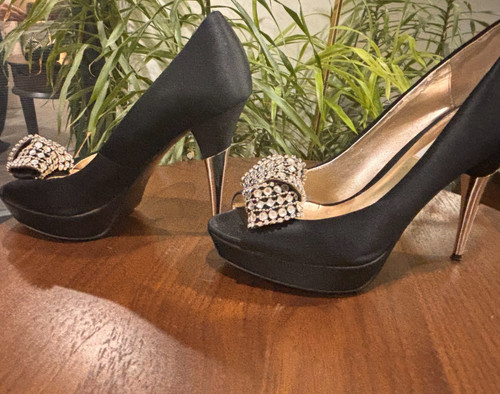Dune black satin diamante bow - diamante,